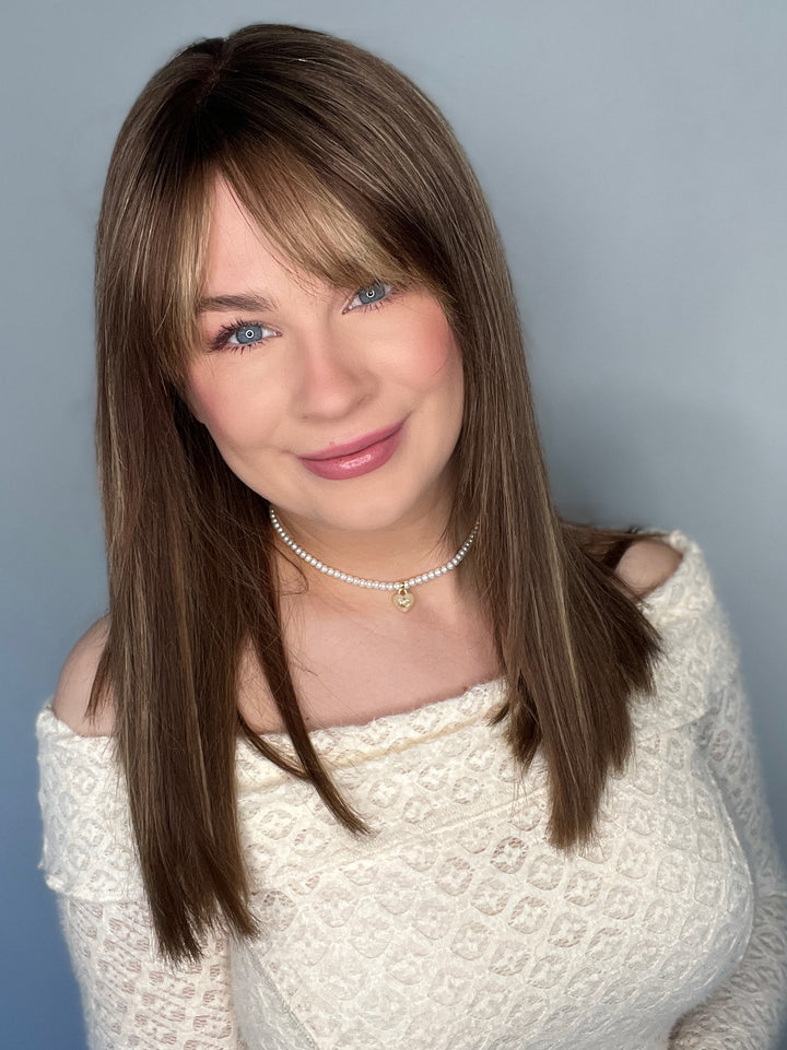Lace Real Dark Brown Wig with Blonde Highlights