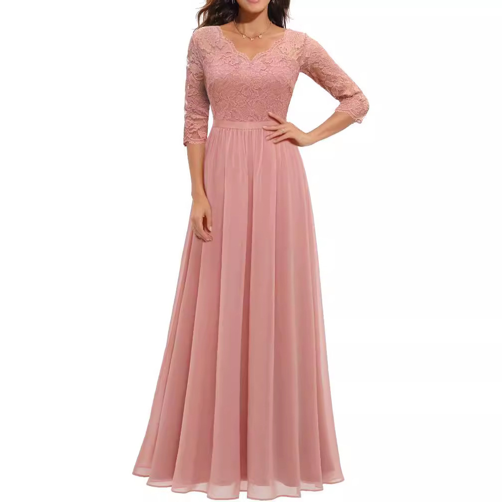 6 cores e 4 tamanhos novo vestido nobre de renda com emenda de cintura longa