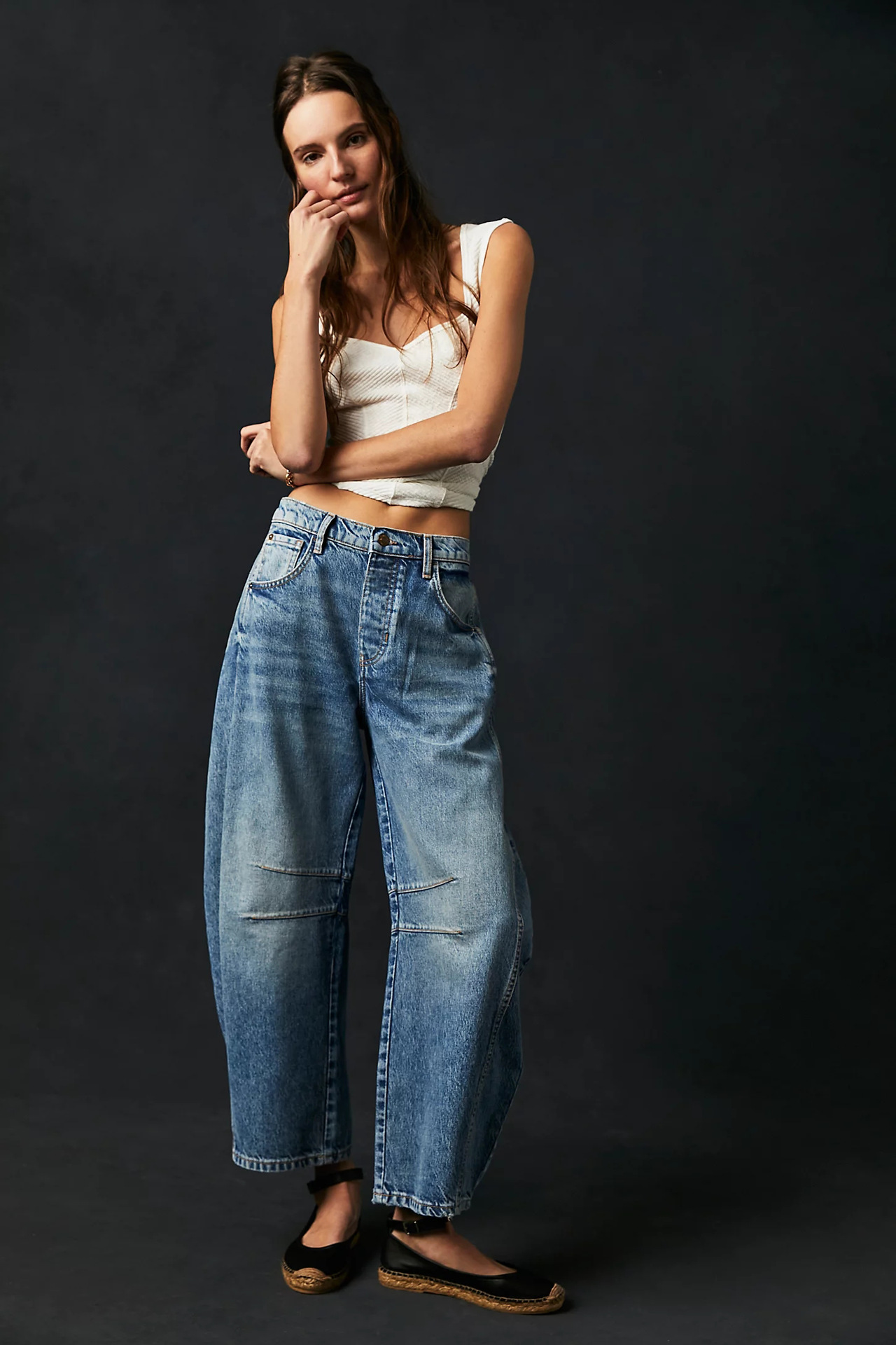 Jeans da donna casual a vita media, vestibilità ampia