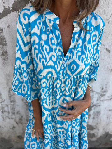 💖Limited Sale 48% OFF💖Printed V-Neck Dress with 3/4 Sleeves