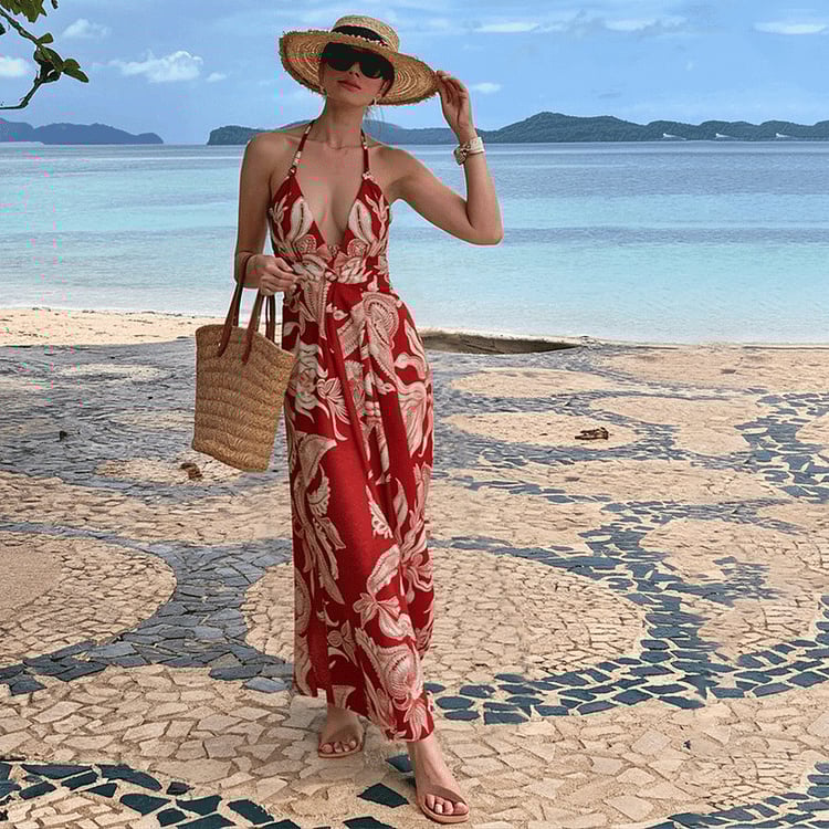 💖One-piece swimming costume with Sling Plants Flowers print