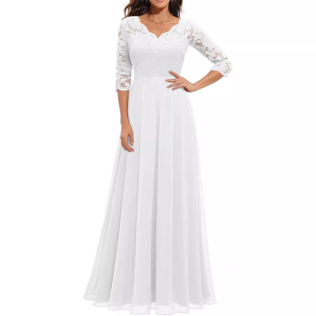 6 cores e 4 tamanhos novo vestido nobre de renda com emenda de cintura longa