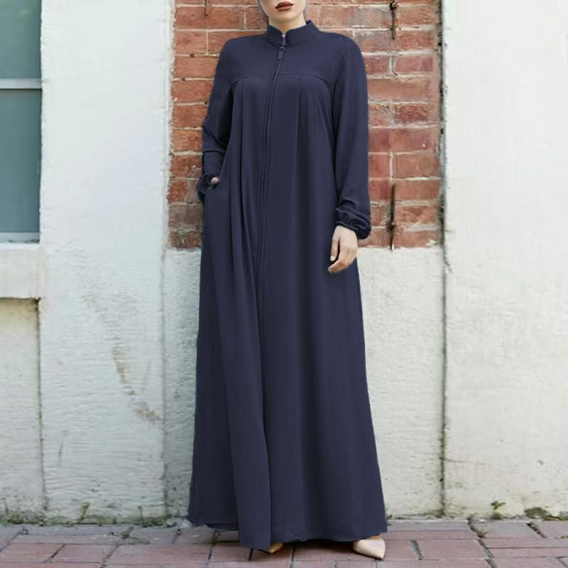 Vestido solto com bolsos e zíper