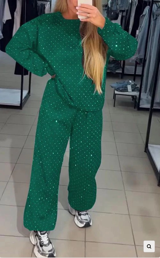 Felpa sportiva casual con scollo tondo e pantaloni jogger da donna, set da 2 pezzi