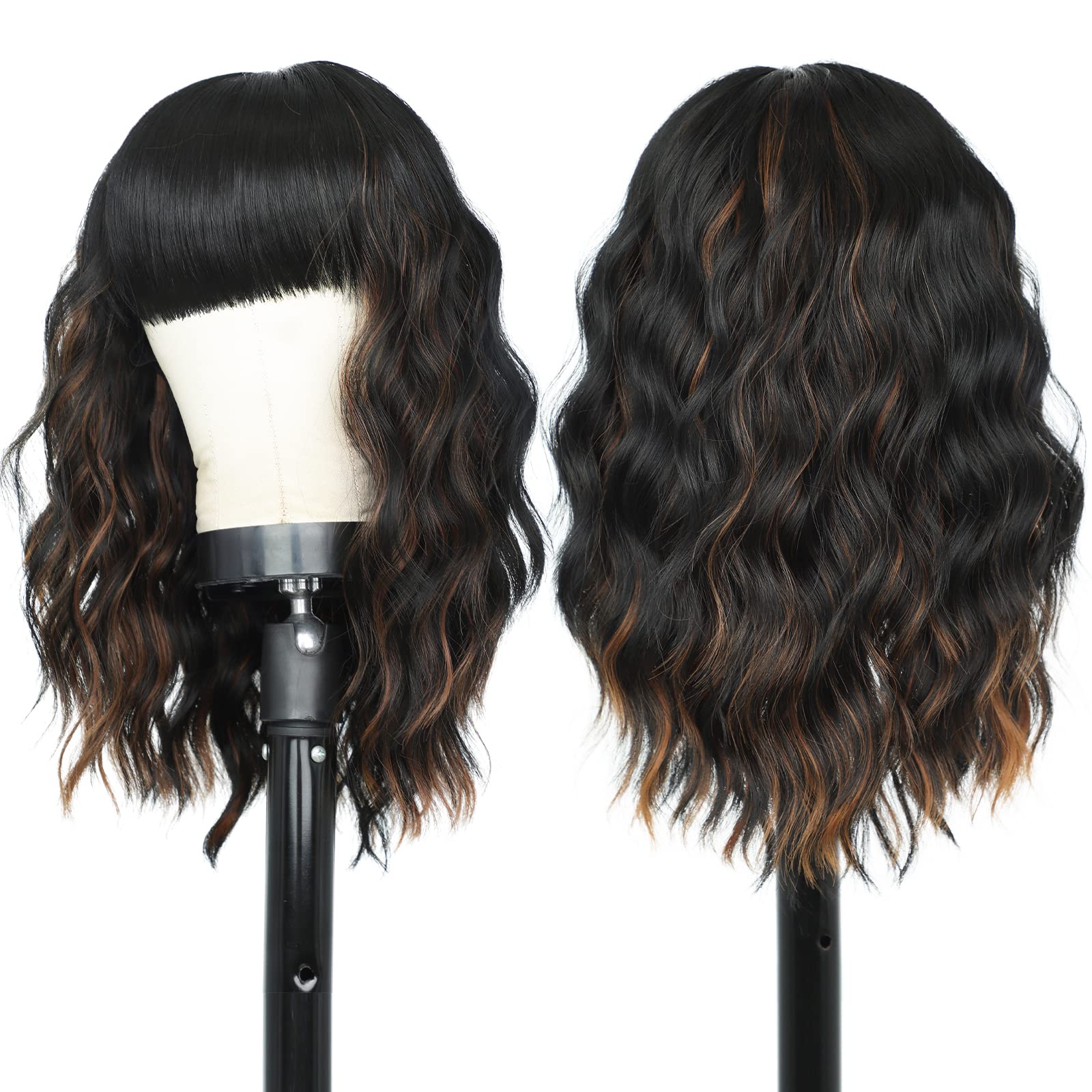 Multicolor - Medium Length Curly Hair with Thick Bangs