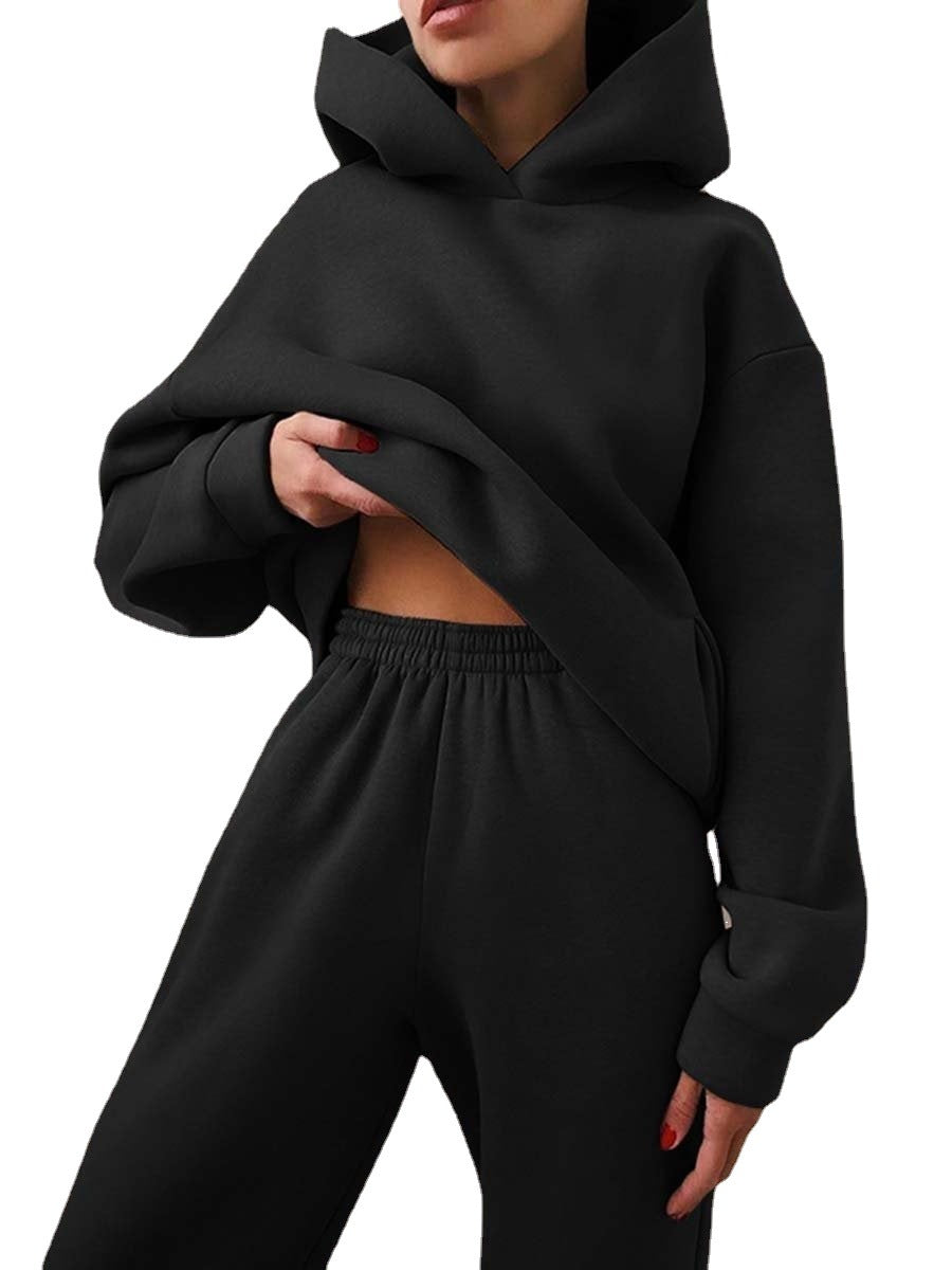 Set di due pezzi di felpa e pantaloni a maniche lunghe ispessiti casual e alla moda