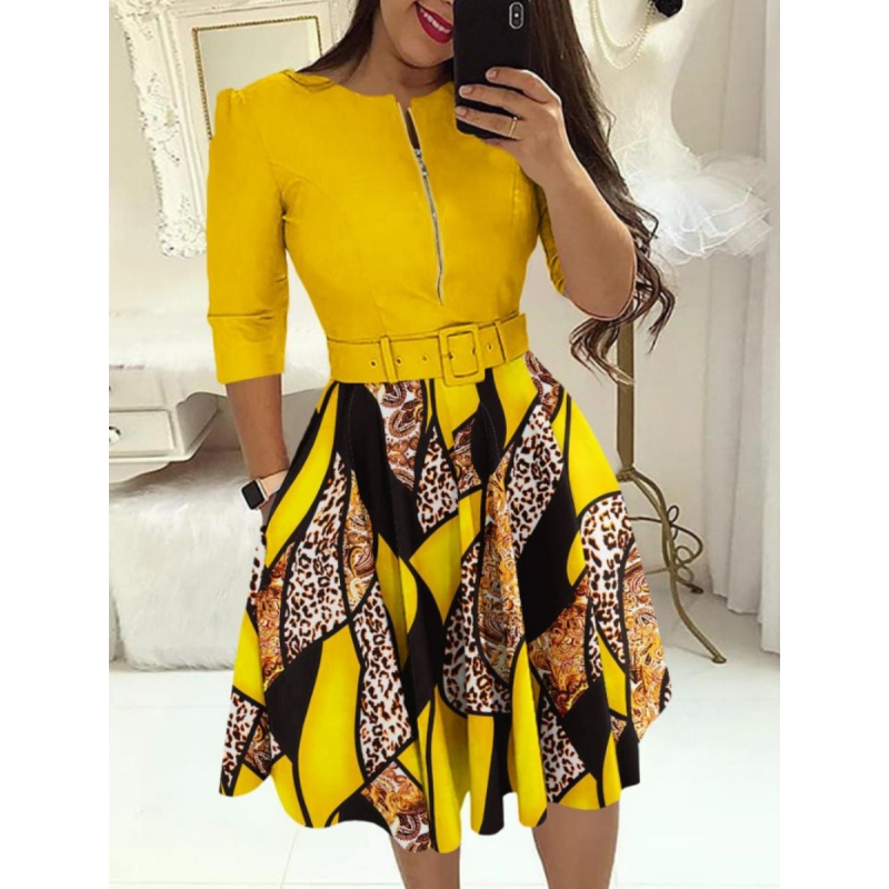 Moda feminina vestidos elegantes com mangas compridas e cinto