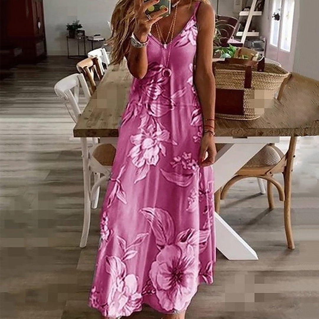 Vestido fino de verão com alças florais