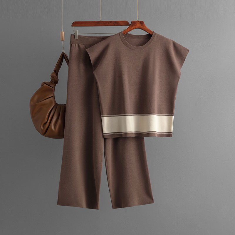 Maglione lavorato a maglia larga, pantaloni larghi a vita alta e dimagranti, set a due pezzi alla moda