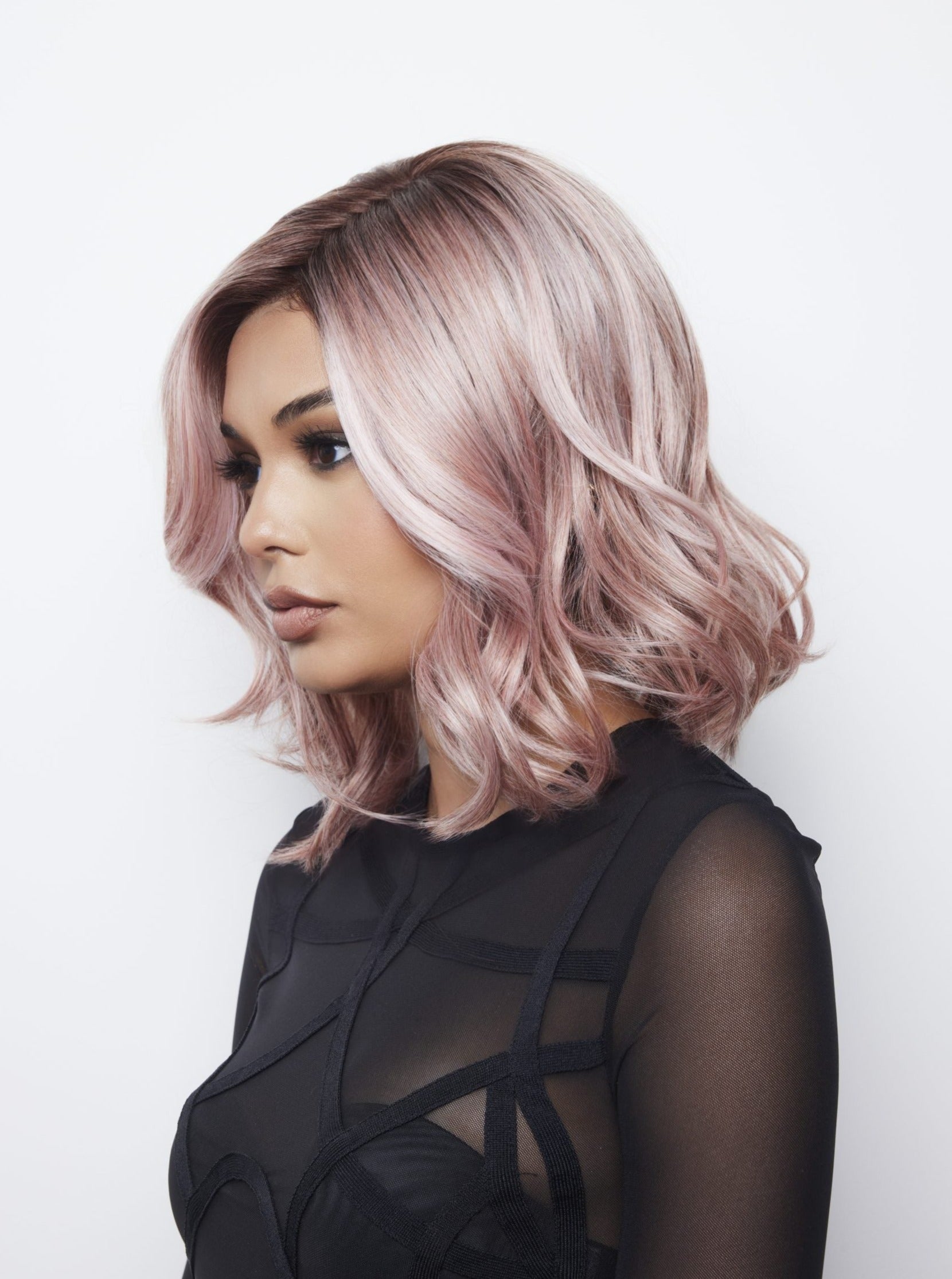 Upgraded side-parted wavy wig with bangs