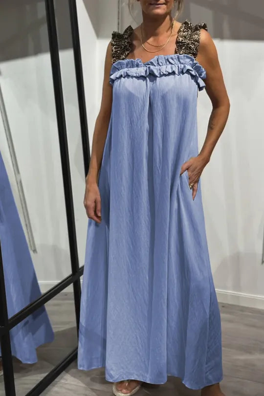 Vestido casual feminino com alças e estampa de oncinha