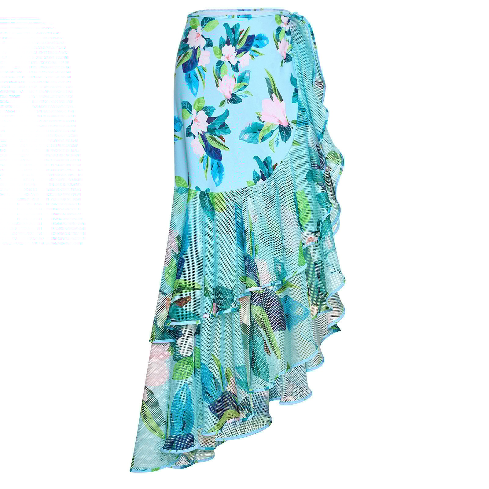 💖 Unique and Elegant 👙 V Neck Floral Printed  Ruffled Wrap Skirt Swimsuit Set