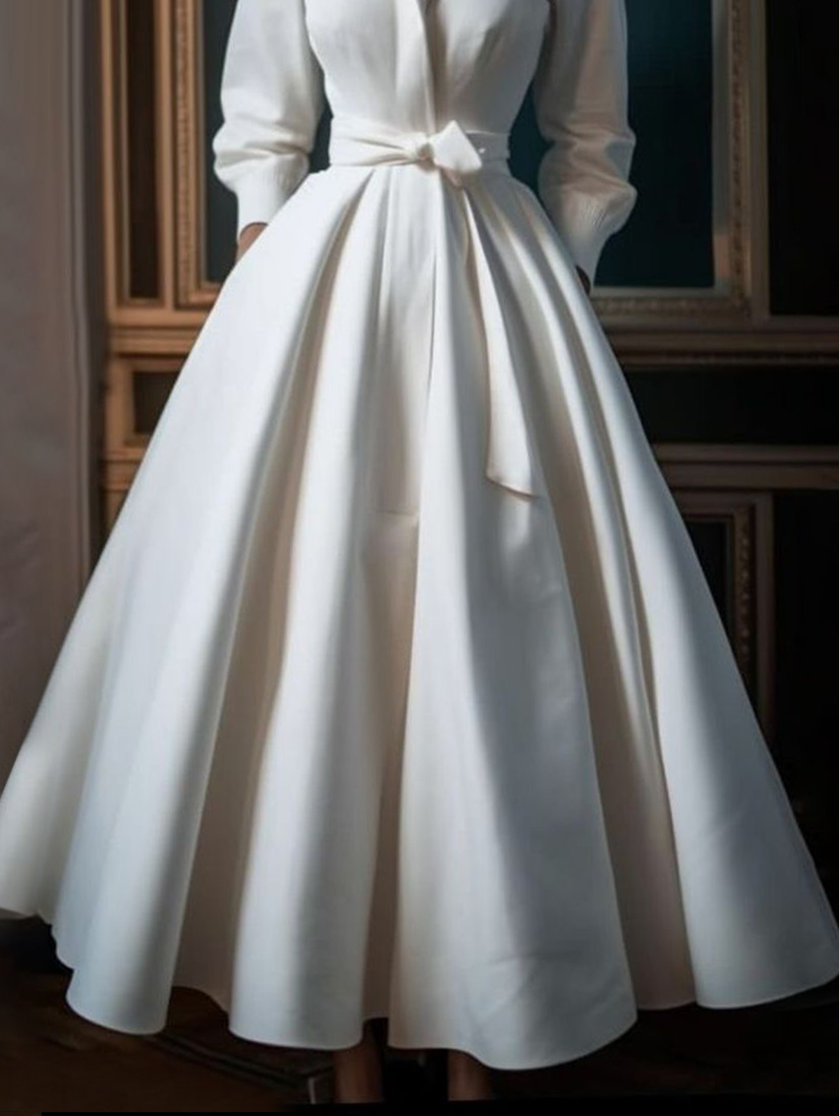 Casual Solid Color Stand Collar Shirt Midi Dress [Pre-Order]