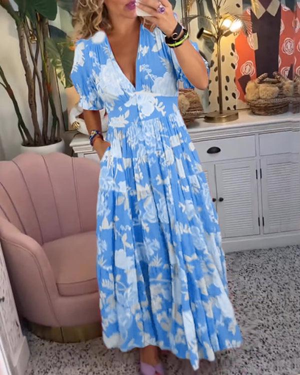 Fresh V-neck floral dress Vibrant Floral Dress