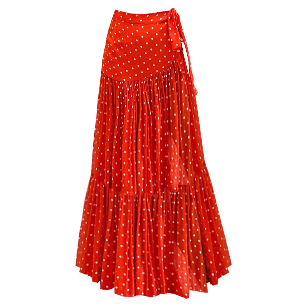2025 New Lone Sleeve Red Polka Dots Bikini Swimsuit and Skirt