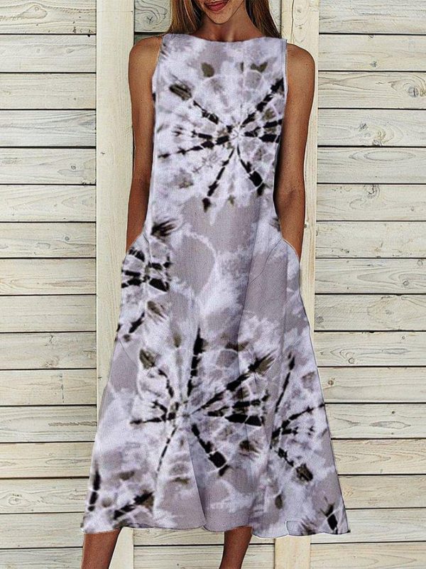 Groovy Plant Print ujjatlan Midi ruha