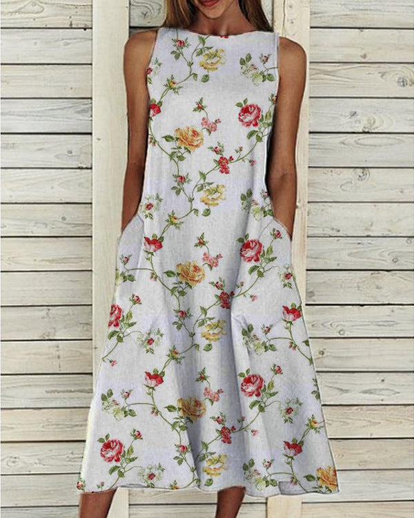 Groovy Plant Print ujjatlan Midi ruha