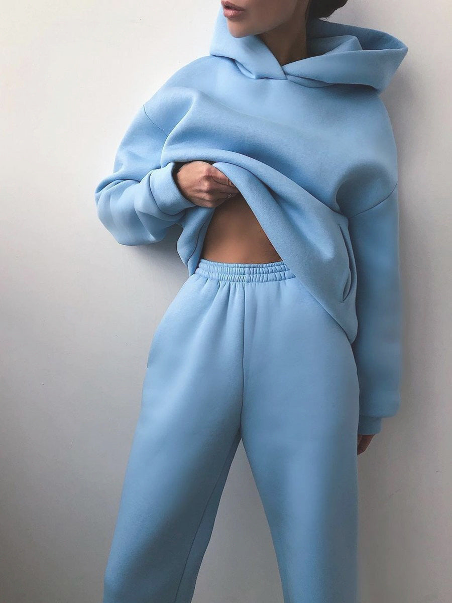 Set di due pezzi di felpa e pantaloni a maniche lunghe ispessiti casual e alla moda