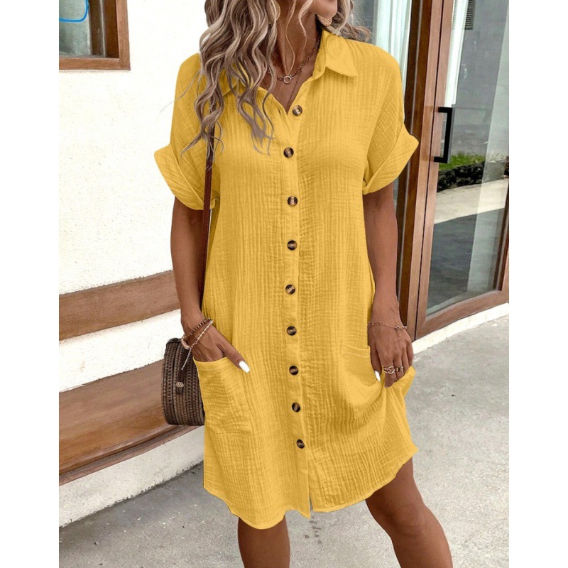 【S-3XL】Vestido camisa simples de verão 2024 com decote em V