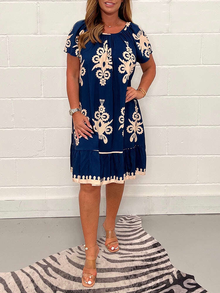 Vestido vintage de algodão com gola redonda