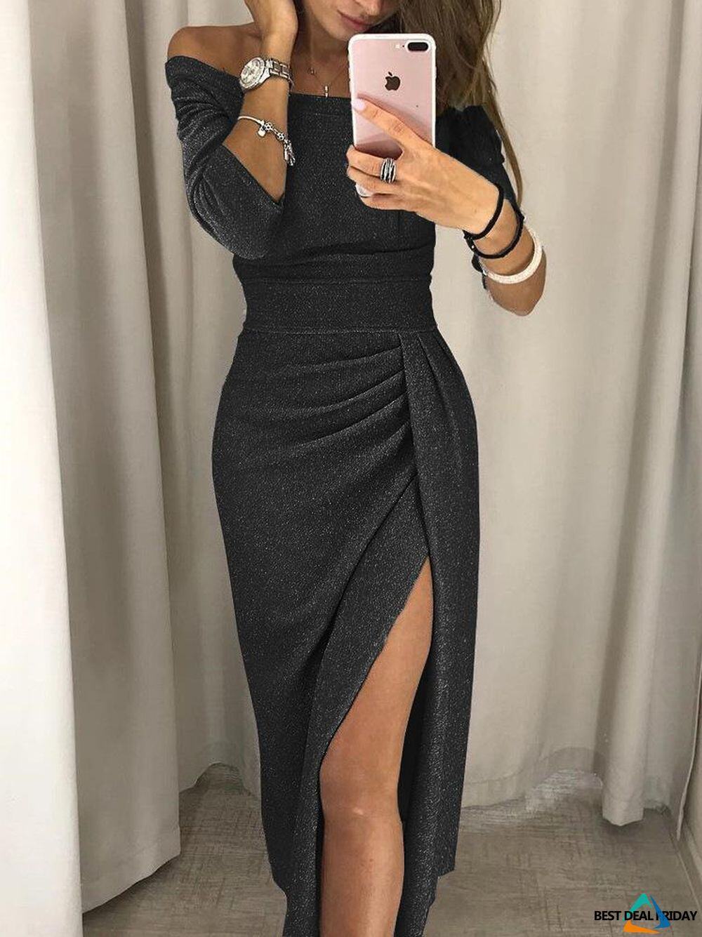 Vestido de manga comprida com lantejoulas