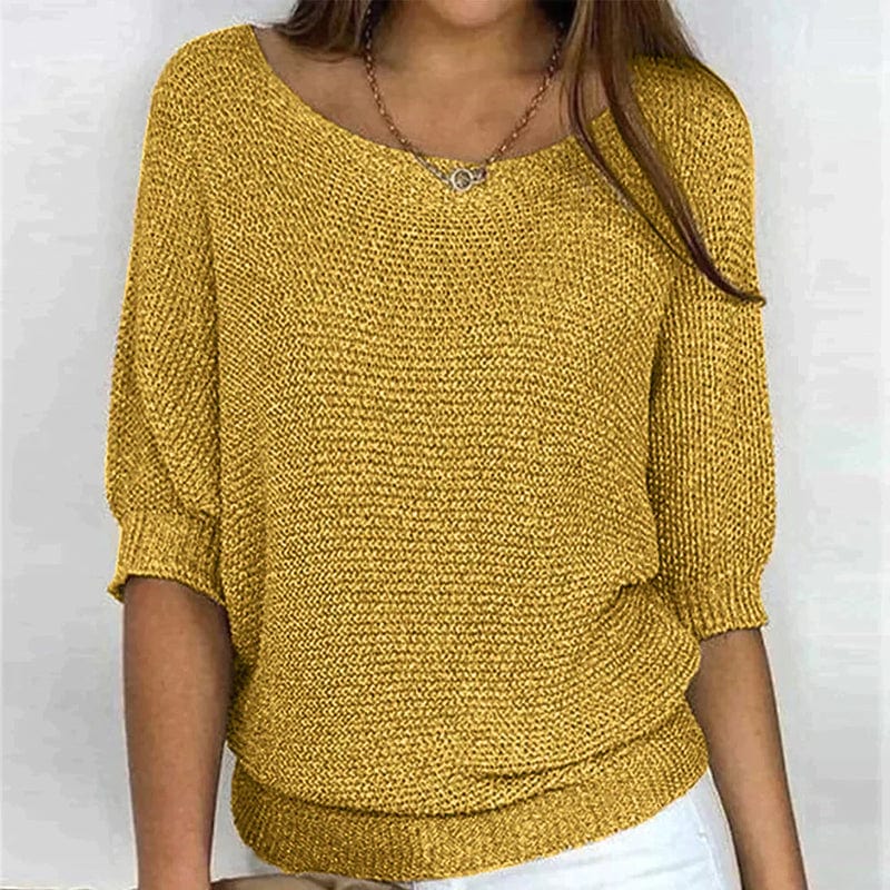 Camisola monocromática com gola redonda e manga 3/4