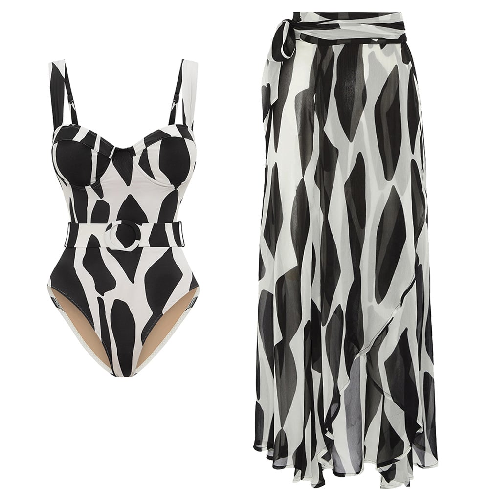 💕 New Loop Buckle Print Two Piece Swimsuit Set