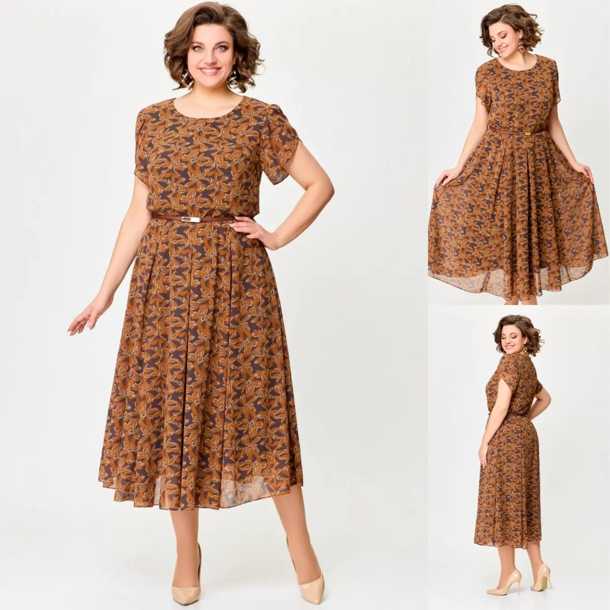🌼🌼【S-5XL】Novo vestido feminino estampado em puro algodão com gola redonda
