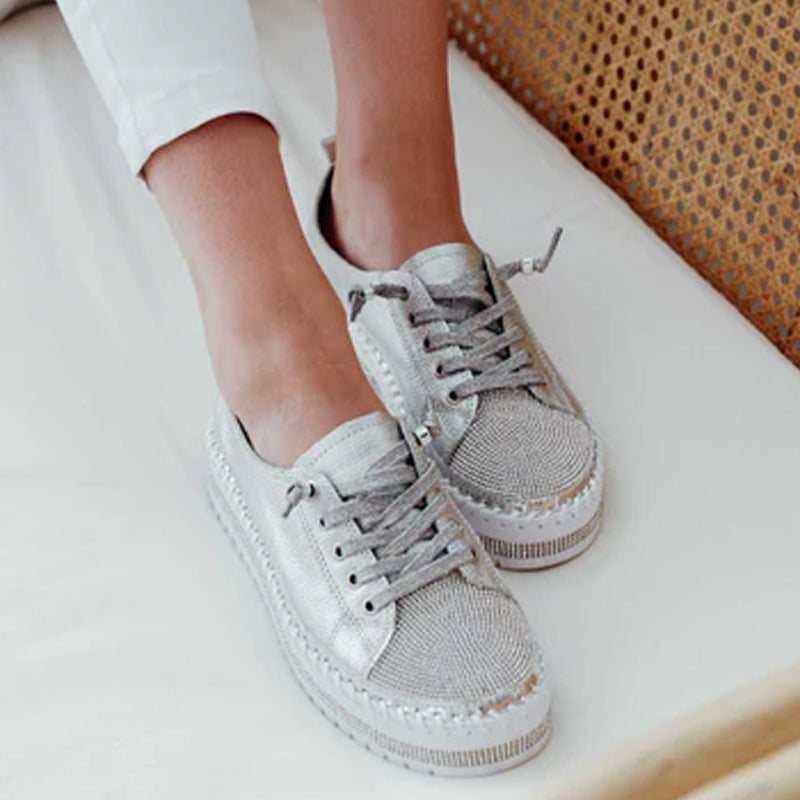 🎉Specjalna oferta letnia - aż do 49%🎉 - Skórzane trampki w kolorze diamentowego srebra