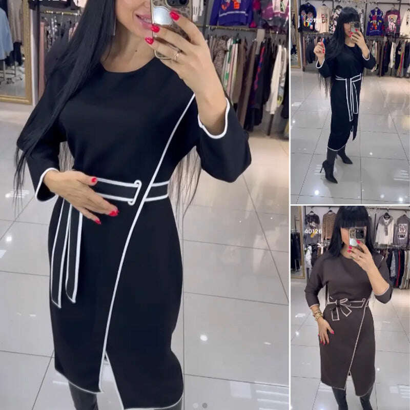 Vestido feminino da moda com mangas compridas na cintura