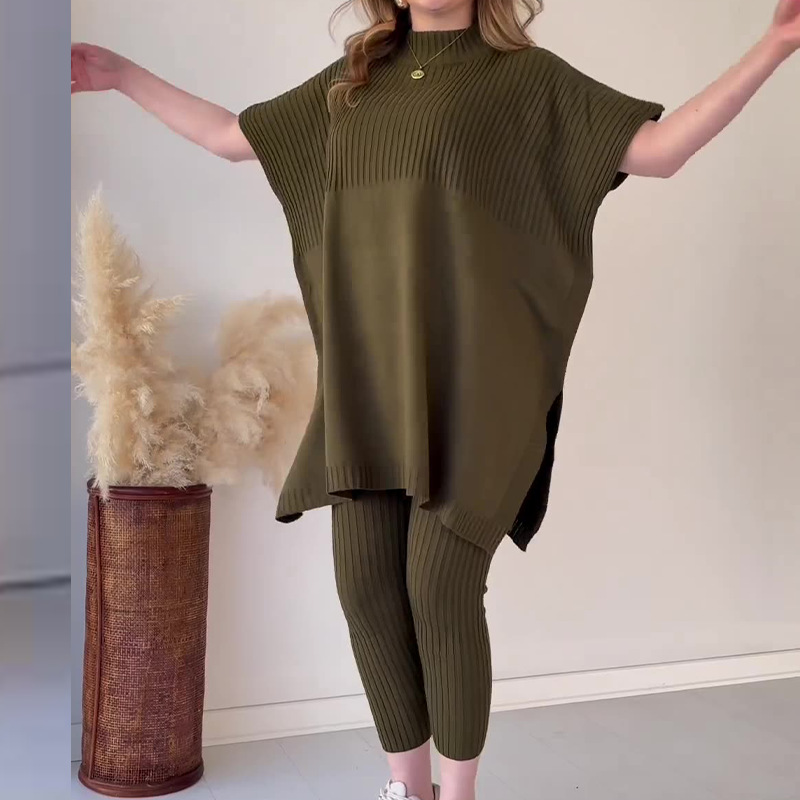 Maglione lavorato a maglia sciolto, set casual in due pezzi