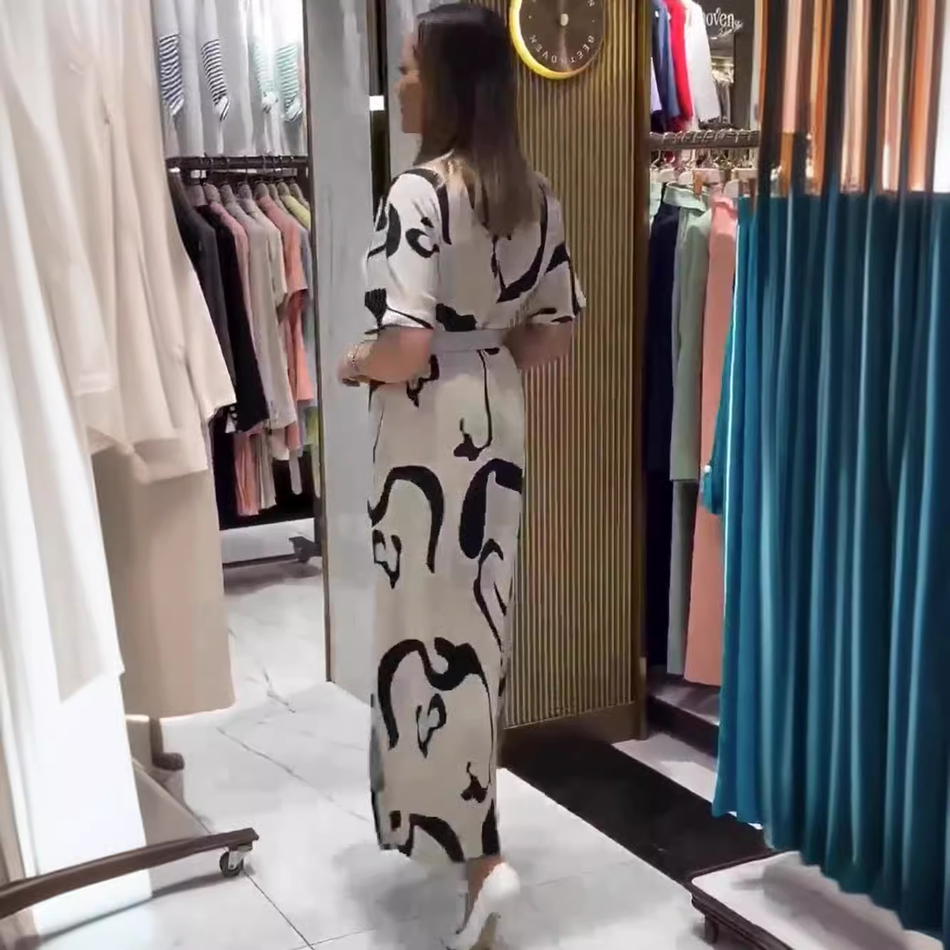 😍【S-5XL】Elegantiška marginta marškinių suknelė