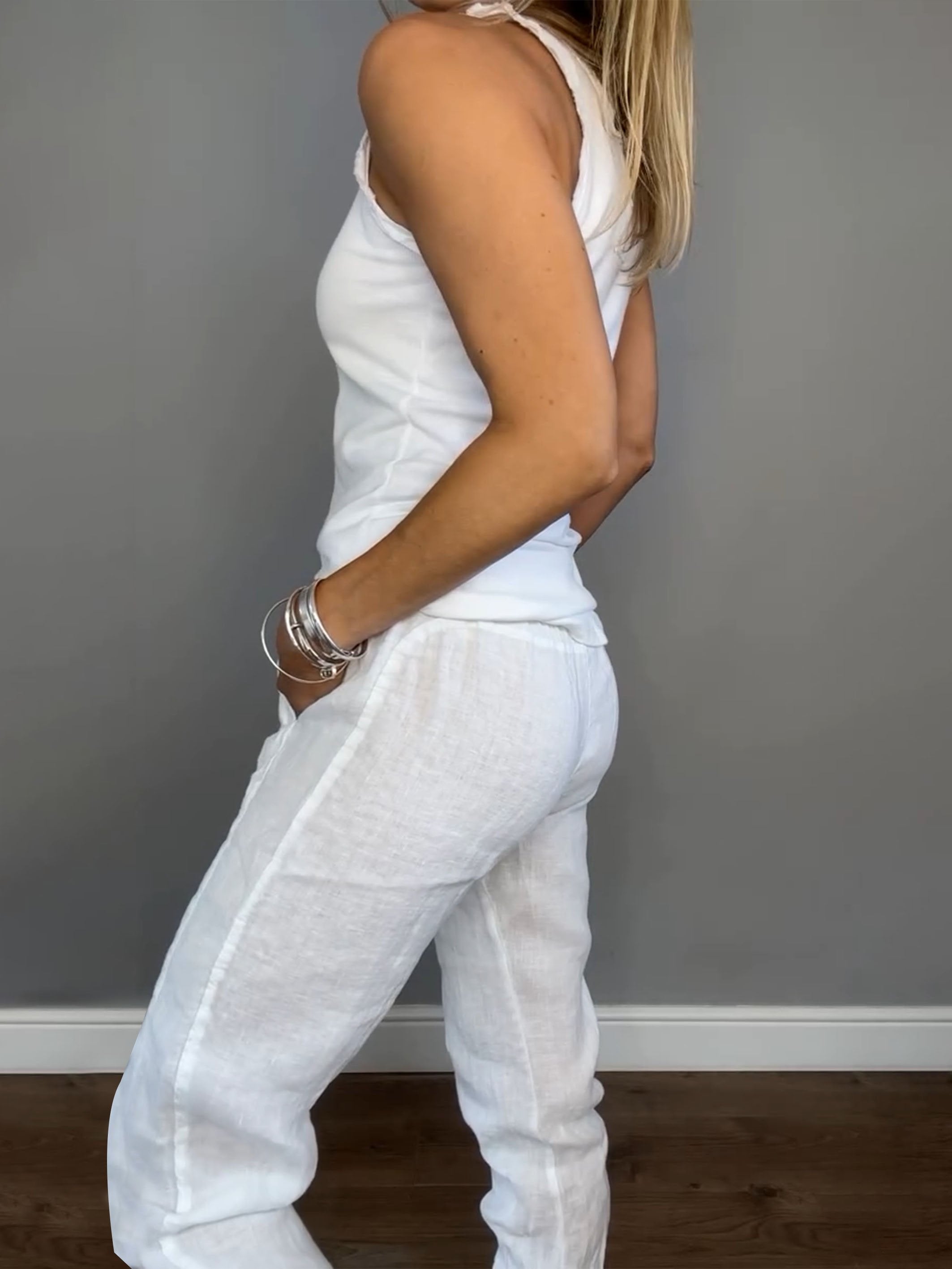Completo casual da donna in due pezzi in cotone e lino estivo Daliy