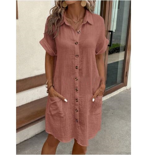 【S-3XL】Vestido camisa simples de verão 2024 com decote em V