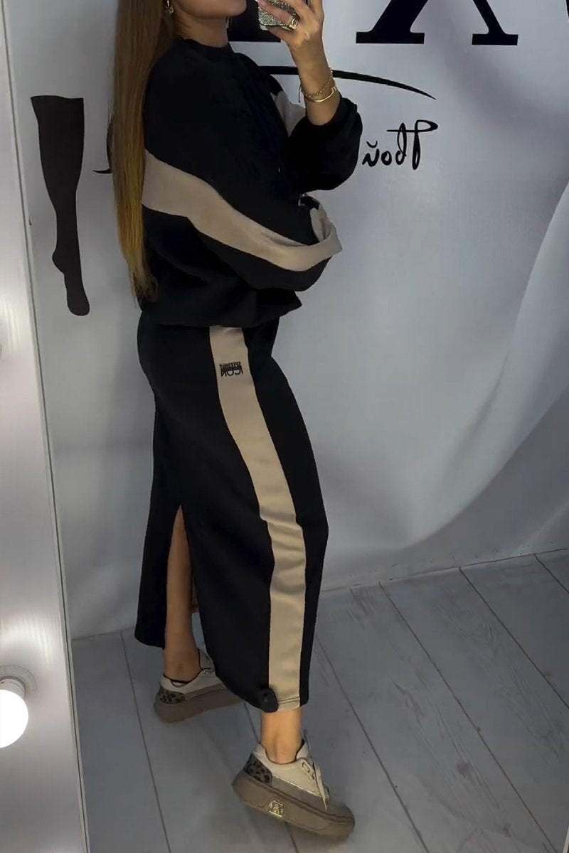 Conjunto de suéter e vestido de gola redonda