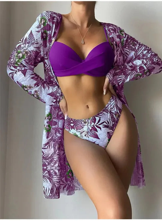 【Třídílná sada】👙 Nová sada plavek s potiskem pro ženy
