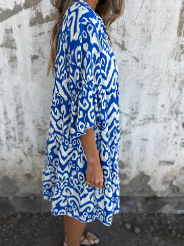 💖Limited Sale 48% OFF💖Printed V-Neck Dress with 3/4 Sleeves