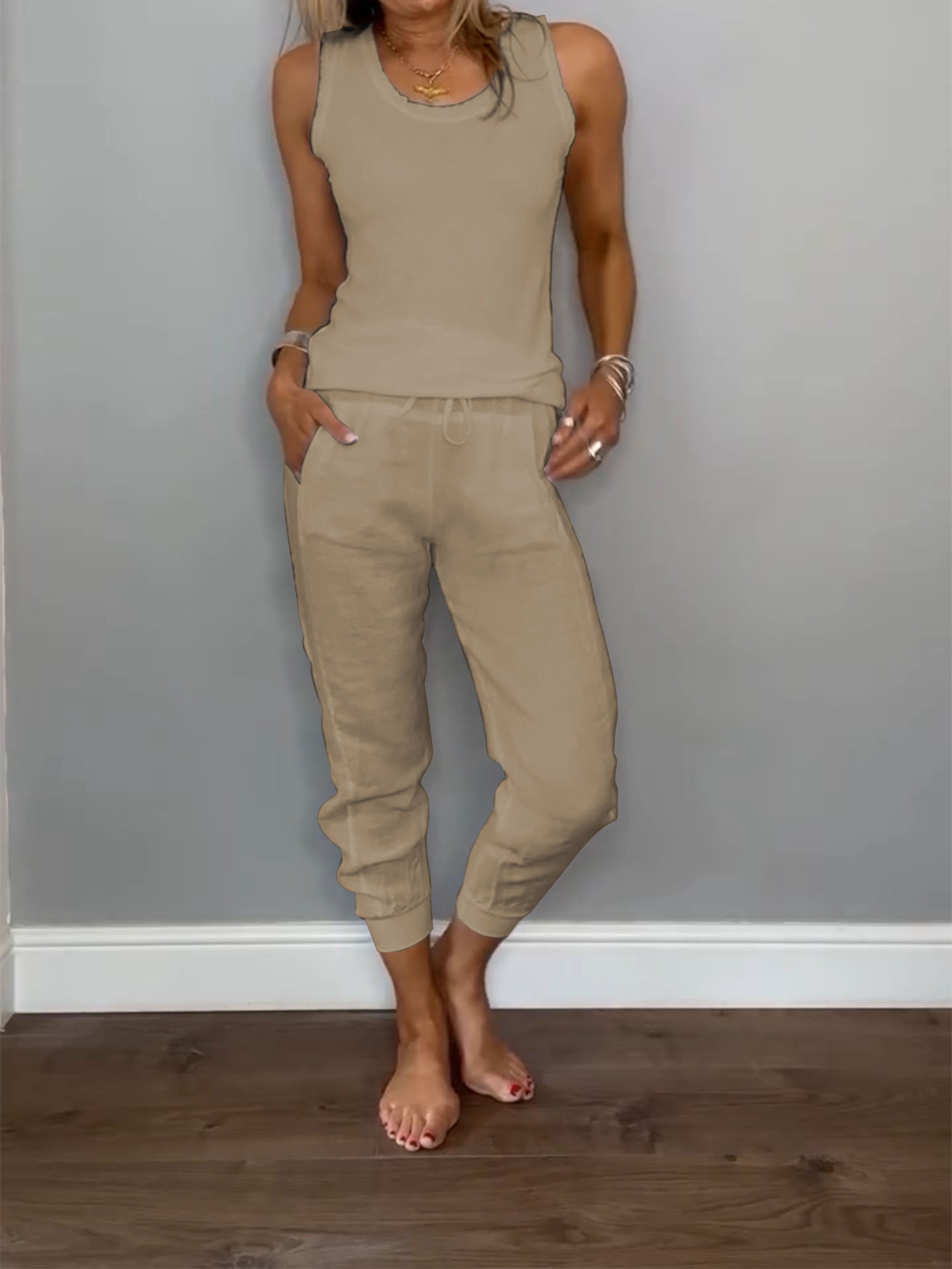 Completo casual da donna in due pezzi in cotone e lino estivo Daliy