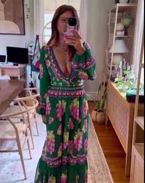 🌼 Long-sleeved Retro Green Grapes Print One Piece Swimsuit and Skirt 😍