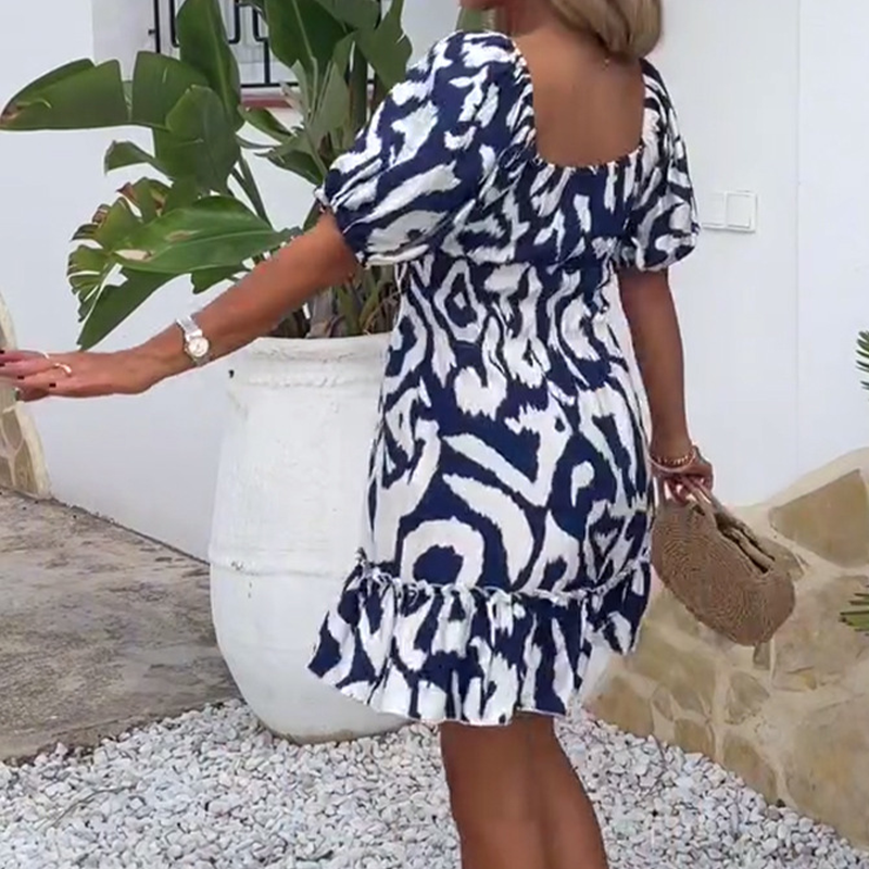 🎀Vestido feminino elegante com babados e estampa