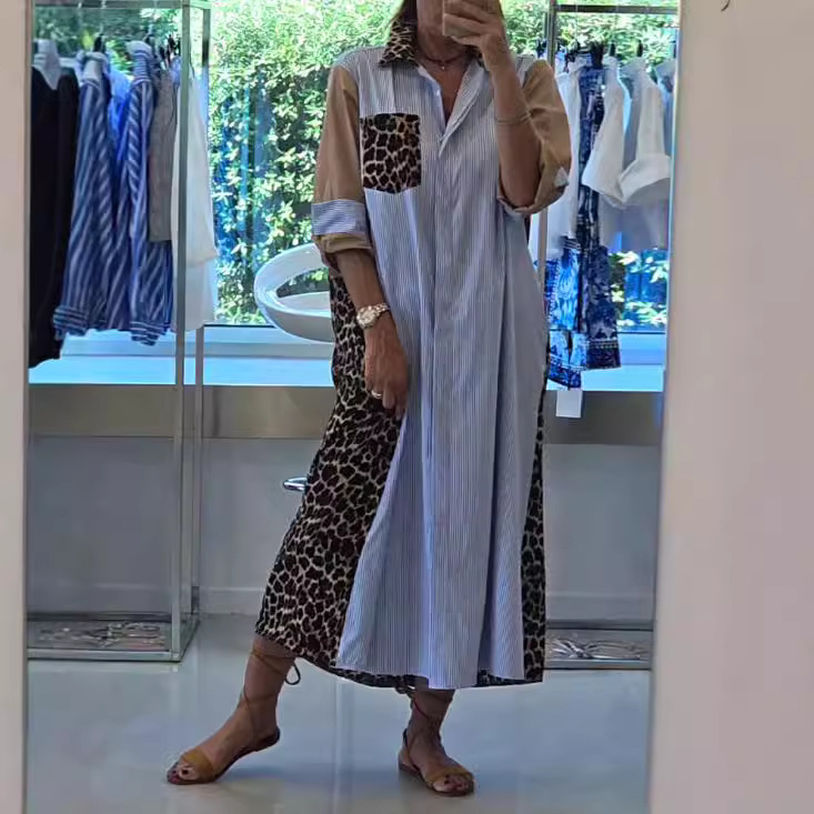 Nova jesenska široka ženska haljina s leopard printom za 2024.