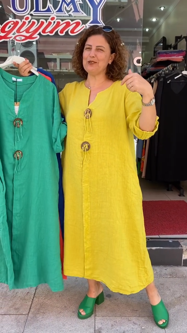 🌈【S-5XL】Nova haljina od pamuka i lana s V-izrezom, udobna i moderna