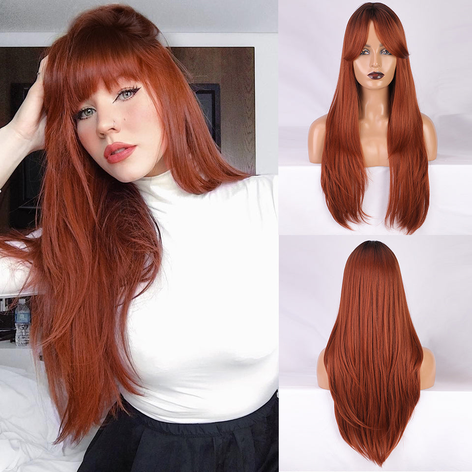Ins Hot Ombre Blonde Wig with Bangs Long Curly Wig