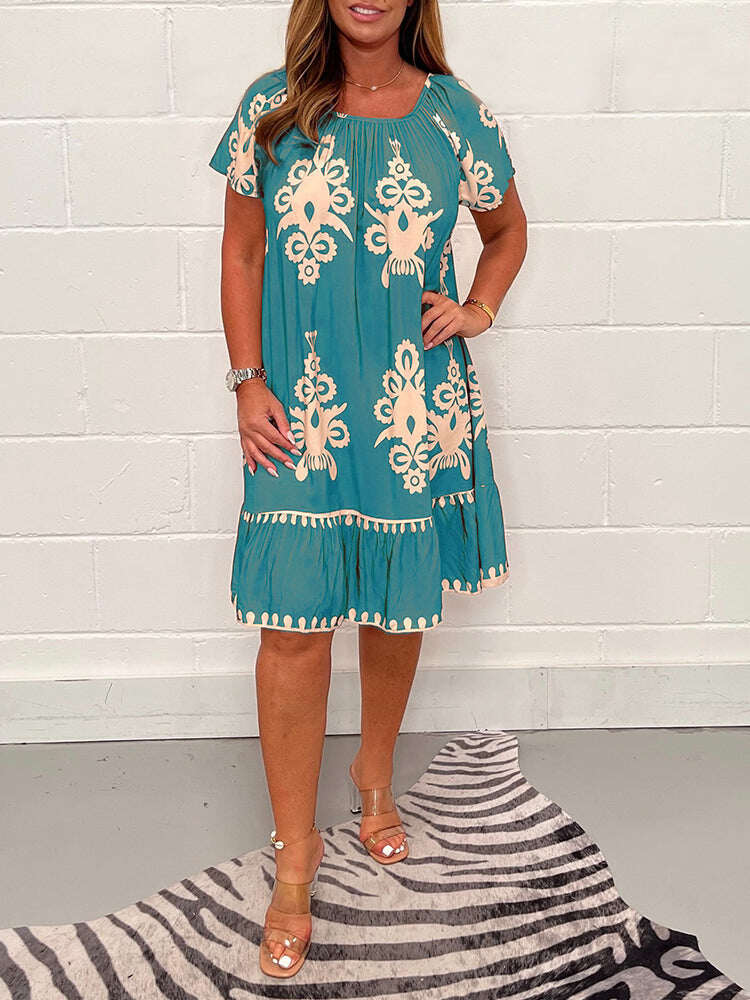 Vestido vintage de algodão com gola redonda
