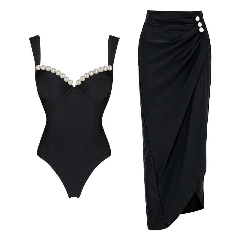 👙 Artificial Pearl One Piece Swimsuit and Skirt 🎀