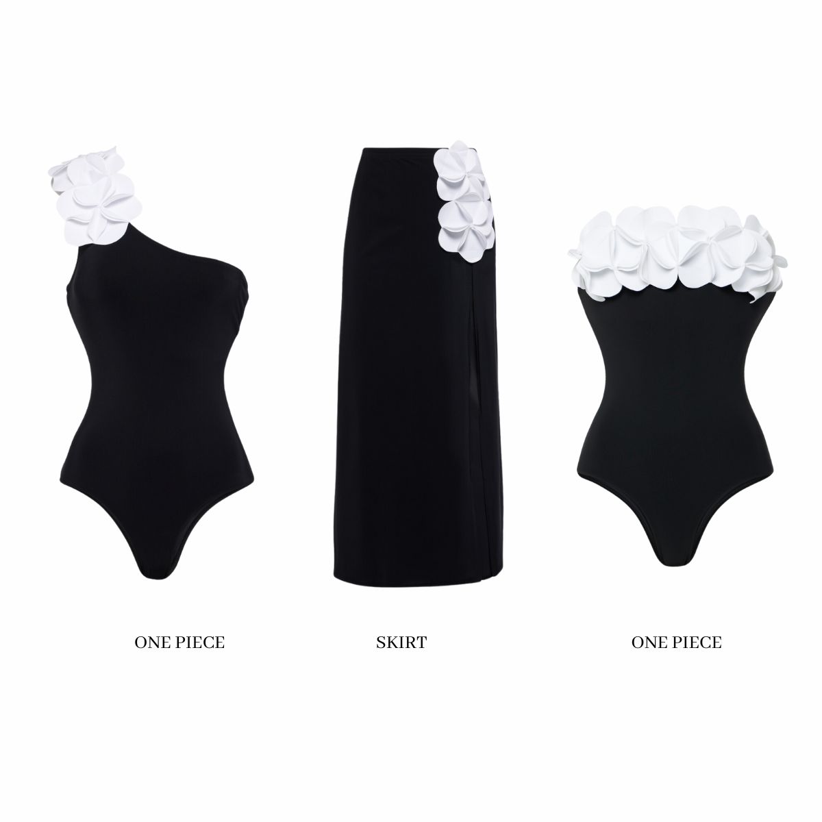 2025 New Bandeau 3D Flower Color Block One Piece Swimsuit And Skirt