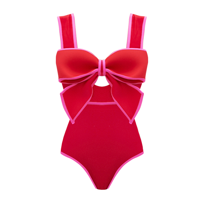 Bow Front Cut Out Color Block One Piece Swimsuit and Skirt 💟