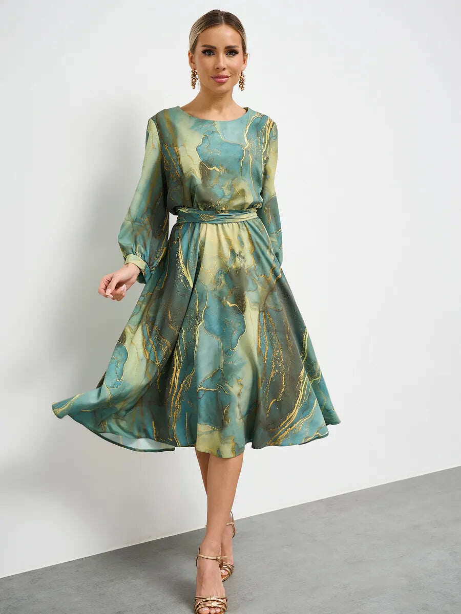 👗【Pavasara feja】Eleganta zaļa kleita ar garām piedurknēm ar īsiem svārkiem🌸