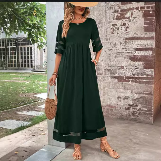 Vestido longo preto simples e legal manga 3/4
