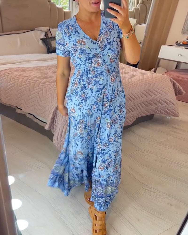 🔥Vestido decote em V com estampa floral